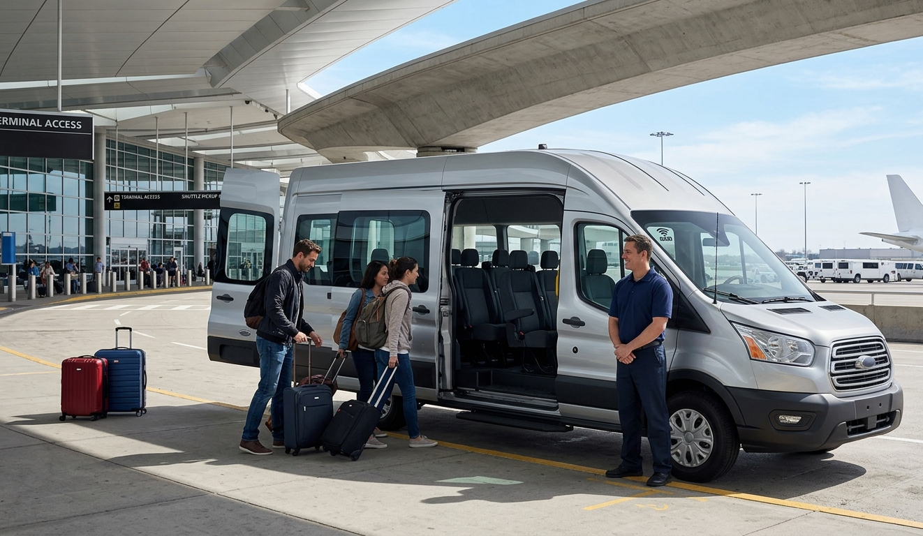 Transfer vehicle at Glasgow Airport for hotel and cruise passengers